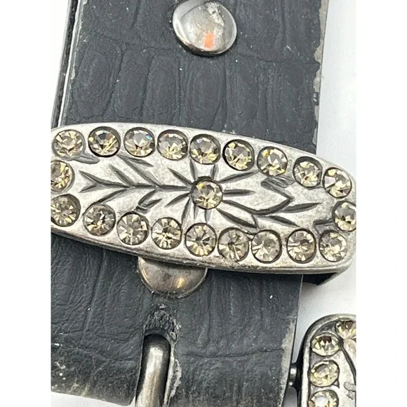 Rhinestone Studded Leather Belt Wm's Large Western Rockabilly Turq. Stones READ - Picture 4 of 11